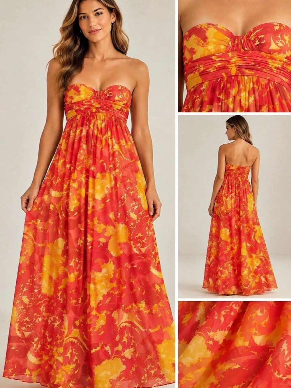 Beginning Boutique Ashley Orange Floral Formal Maxi Dress
